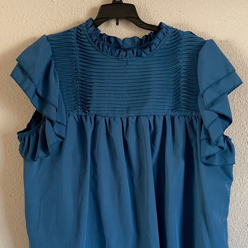 SHEIN Blue Ruffled Blouse - Picture 4 of 8